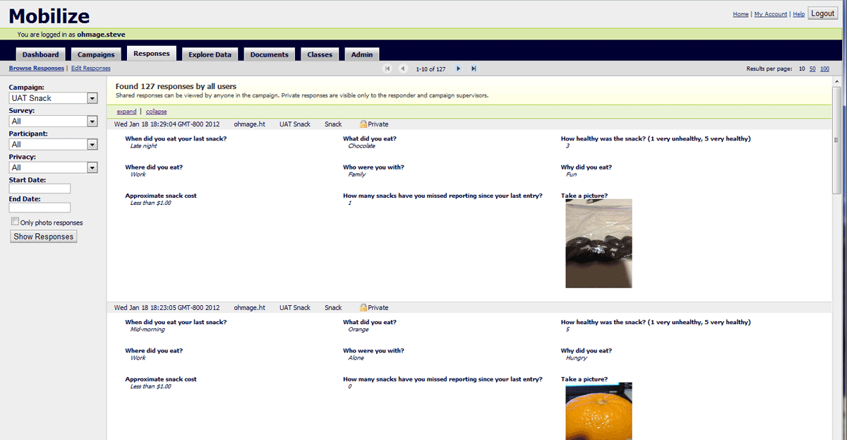 Web Application Responses Interface Web Application Responses Interface